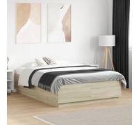 Bed Frame Sonoma Oak 135x190 cm Engineered Wood Double Slatted Base Modern Slim [EEK: A]