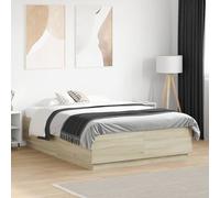 Bed Frame Sonoma Oak 135x190 cm Engineered Wood Double Slatted Base Modern Slim [EEK: A]
