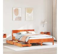 (wax brown, 135 x 190 cm) vidaXL Bed Frame with Headboard Wax Solid Wood Pine