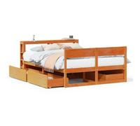 vidaXL Bed Frame without Mattress Wax Brown 135x190 cm Double Solid Wood Pine, Brown
