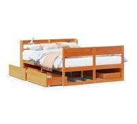 vidaXL Bed Frame without Mattress Wax Brown 135x190 cm Double Solid Wood Pine, Brown