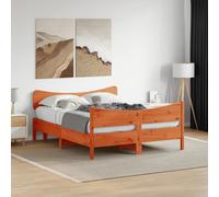 vidaXL Bed Frame with Headboard Wax Brown 150x200 cm King Size Solid Wood Pine
