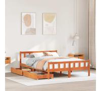 Bed Frame with Drawers Wax Brown 150x200 cm King Size Solid Wood Pine vidaXL