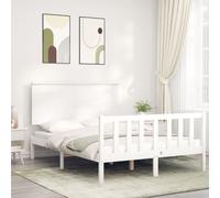 vidaXL Bed Frame With Headboard White 120X200 cm Solid Wood, White