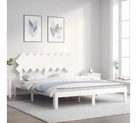 (white, 160 x 200 cm) vidaXL Bed Frame Bed Base Wooden Platform Bed with Headboard Double Solid Wood