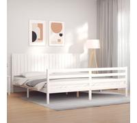 (white, 200 x 200 cm) vidaXL Bed Frame Bed Base with Headboard Honey Brown Small Double Solid Wood