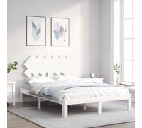 vidaXL Bed Frame with Headboard White Double Solid Wood (3193702), White