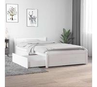 Bed frame Solid pine white 90x190cm Single with 2 Drawers Rustic Storage Plywood [EEK: D]