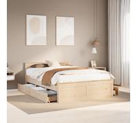 vidaXL Bed Frame without Mattress Bed&Headboard King Size Solid Wood Pine