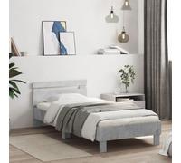 vidaXL Bed Frame without Mattress with Headboard Concrete Grey 75x190 cm Small Single