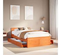 vidaXL Bed Frame without Mattress with Headboard Wax Brown 120x190 cm Small Double Solid Wood Pine