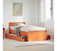 vidaXL Bed Frame without Mattress with Headboard Wax Brown 90x200 cm Solid Wood Pine
