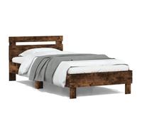 (smoked oak, 100 x 200 cm) vidaXL Bed Frame with Headboard and LED Bed Base Bedstead Matress Foundation