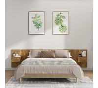 vidaXL Bed Headboard with Cabinets Smoked Oak Engineered Wood Wall Nightstand