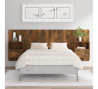vidaXL Bed Headboard with Cabinets Smoked Oak Engineered Wood Wall Nightstand
