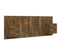 vidaXL Bed Headboard with Cabinets Smoked Oak Engineered Wood Wall Nightstand