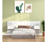 Bed Headboard with Cabinets White Engineered Wood