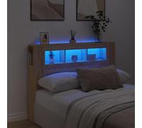 vidaXL Bed Headboard with LED Lights in Sonoma Oak - Engineered Wood Constructed Headboard for Bedroom Comfort - 140x18.5x103.5 cm
