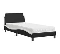 vidaXL Bed with Mattress "Dover" Black and White Single Faux Leather, Black