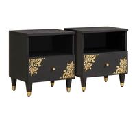 vidaXL Bedside Cabinet 2 pcs Black 40 x 33 x 46 cm Solid Mango Wood