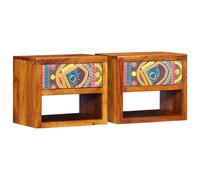 Bedside Cabinet Brown Solid Acacia Wood 40x35x35cm Wall-Mounted Hand-Painted 1dr
