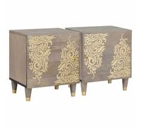 vidaXL Bedside Cabinet 2 pcs Grey 40 x 33 x 46 cm Solid Mango Wood