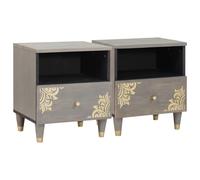 vidaXL Bedside Cabinet 2 pcs Grey 40 x 33 x 46 cm Solid Mango Wood