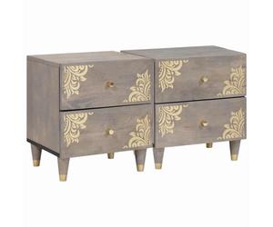 vidaXL Bedside Cabinet 2 pcs Grey 40 x 33 x 46 cm Solid Mango Wood