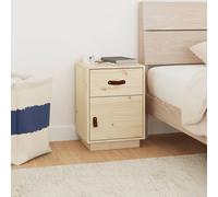 Bedside Cabinet Solid Pinewood with Faux Leather Handles Small Brown 40x34x55cm