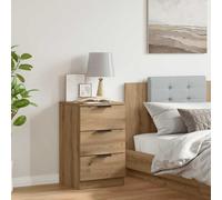 Bedside Cabinet Smoked Oak Engineered Wood 40x36x65 cm 3 Drawer Nightstand Slim