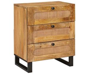 vidaXL Bedside Cabinet Beige 50 x 33 x 62 cm Solid Mango Wood, Ample Storage, Wo