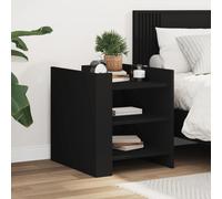 Bedside Cabinet Black 45x50x50 cm Engineered Wood Compact Table with 2 Shelves.