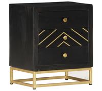 Bedside Cabinet Black and Gold 40x30x50 cm Solid Mango Wood
