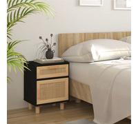 (Black, 1) vidaXL 1/2x Solid Wood Pine Bedside Cabinet Natural Rattan Table Multi Colours