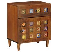 Bedside Cabinet Walnut Solid Mango Wood 50x33x60cm 1 Drawer Compact Nightstand.