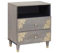 Bedside Cabinet Grey Solid Mango Wood 50x33x62cm 2 Drawers Handpainted Handmade
