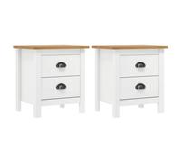 vidaXL 2x Solid Wood Pine Bedside Cabinet Hill White Sideboard Side Cabinet