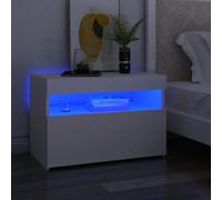 vidaXL 2x Bedside Cabinet & LED Lights White Chipboard Nightstands Bedroom