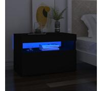 vidaXL Bedside Cabinet & LED Lights Black Chipboard Nightstand Table Bedroom