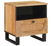 Bedside Cabinet Natural Solid Mango Wood 40x33x46cm 1 Drawer Rustic Rectangular