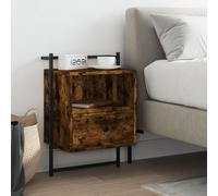 Smoked Oak Wall-Mounted Bedside Cabinet 40x30x61cm Engineered Wood & Metal Unit