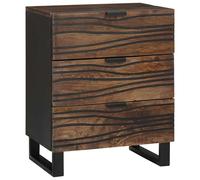 Bedside Cabinet Walnut 50x33x60cm Solid Mango Wood 3-Drawer Textured Nightstand