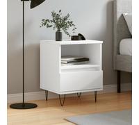 Bedside Cabinet White Engineered Wood with Metal Legs 40x35x50 cm Modern Drawer