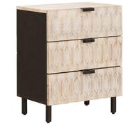 Bedside Table 3-Drawer White Solid Mango Wood 50x33x62cm Rustic Modern and lamps