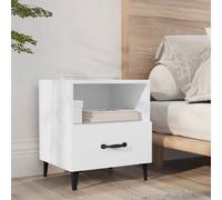 White Bedside Cabinet 40x35x47.5cm Engineered Wood and Metal Nightstand 1-Drawer
