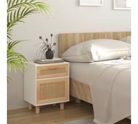 vidaXL Bedside Cabinet White Solid Wood Pine and Natural Rattan