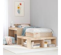 Bedside cabinet L-shaped 232x122x75 cm pinewood natural 4-compartment with desk