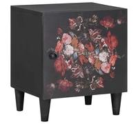 vidaXL Bedside Cabinet with Door Black 40 x 33 x 46 cm, Stylish Bedroom Furniture, Rectangular Solid Wood Nightstand, Decorative Compact Cabinet, Elegant Floral Storage Table