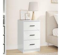 Bedside Cabinet High Gloss White Engineered Wood 38 x 38 x 66 cm with 3 Drawers