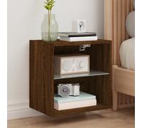 vidaXL Bedside Cabinet with LED Lights Wall-mounted Nightstand Table Brown Oak